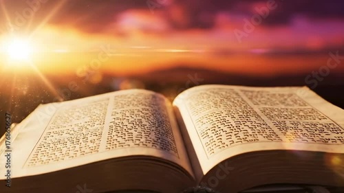 Old testament book with writing in hebrew. Christianity sacred book, biblical canon hebrew Bible, or Tanakh