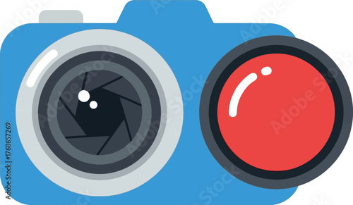 Modern blue camera icon recording red light simple flat design vector