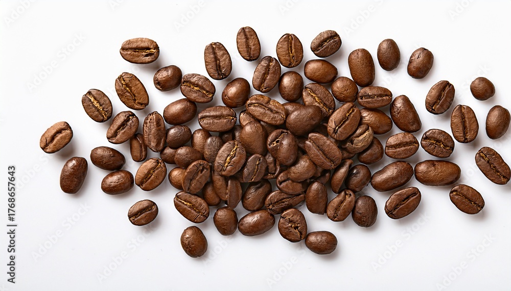 Obraz premium Top View Of Coffee Beans Isolated On Transparent Background
