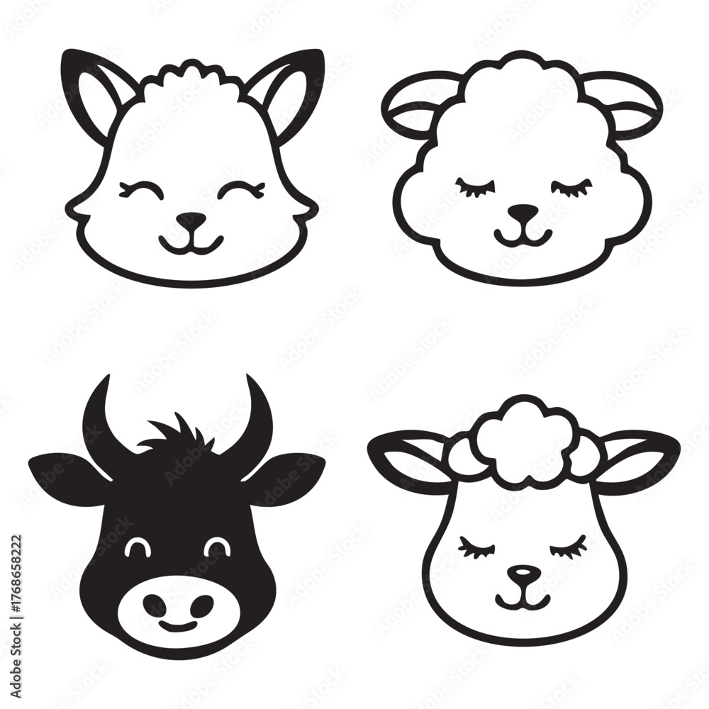 Obraz premium Set of Cute Animal Head Silhouettes