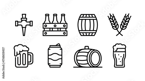 A collection of simple line art icons related to beer.