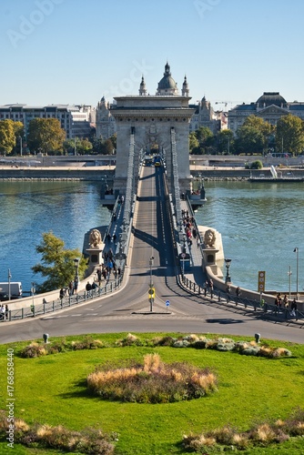 Széchenyi Chain Bridge sunny day in Budapest