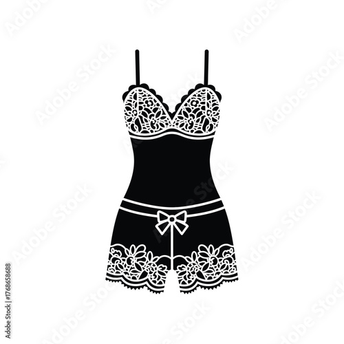 Elegant black lace lingerie teddy with bow detail for sophisticated style silhouette