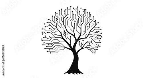 Abstract tree of life formed by digital circuit board pathways on white background