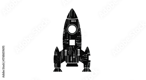 Sleek rocket ship illustration with intricate circuit board details, symbolizing innovation and space exploration.