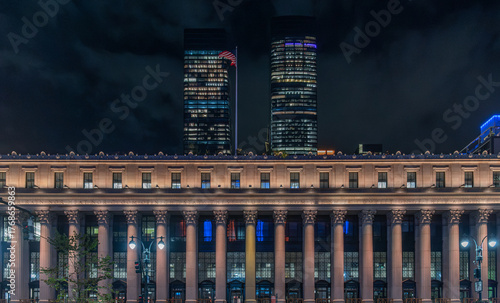 Moynihan Train Hall in Midtown Manhattan by night