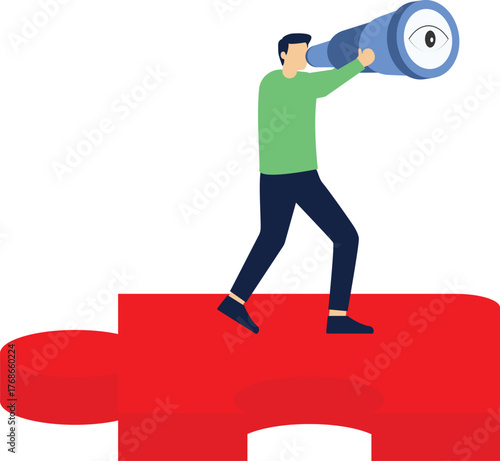 A businessman looking for a partner with a telescope

