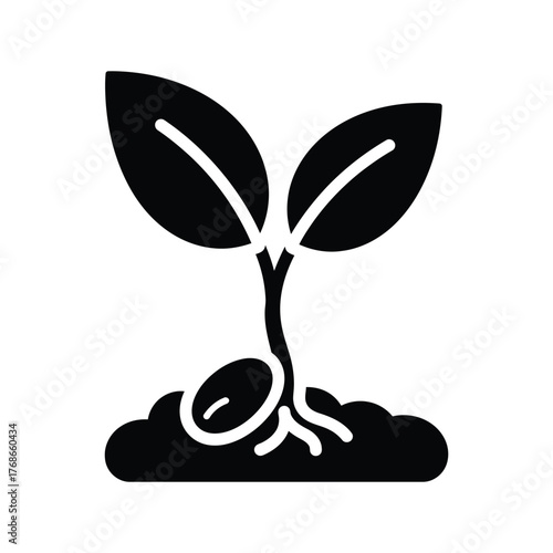Seedling growing plant icon symbol representing growth new life and agricultural development silhouette