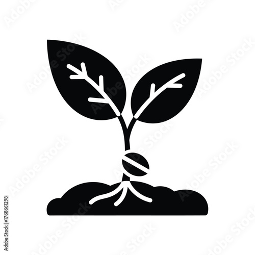 New plant growth emerging from seed in fertile soil conceptual symbol silhouette