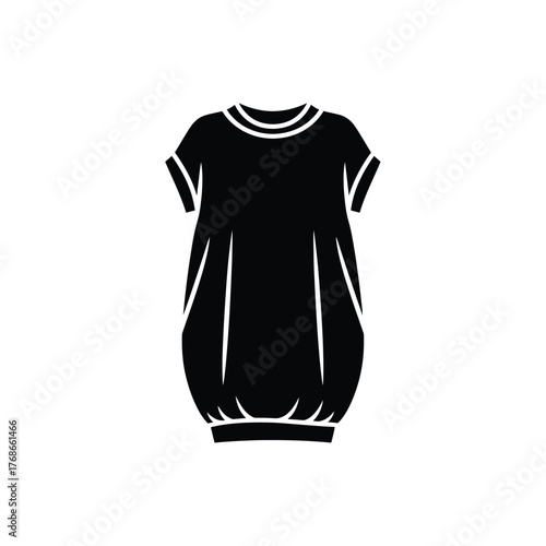 Simple black silhouette of a short sleeve balloon dress with rounded neckline silhouette