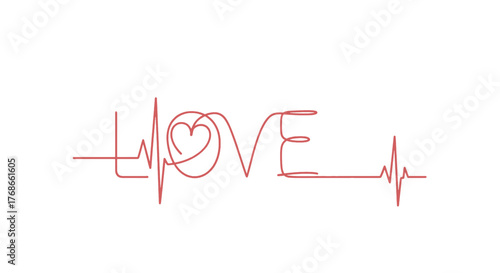 A red line drawing of a heartbeat with the word LOVE incorporated into the design.