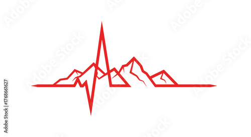 A red electrocardiogram line superimposed over a mountain range silhouette.