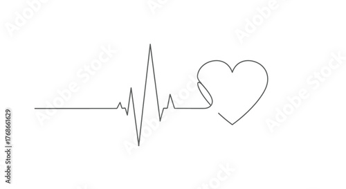 A minimalist line drawing depicting a heartbeat rhythm transitioning into a heart shape.
