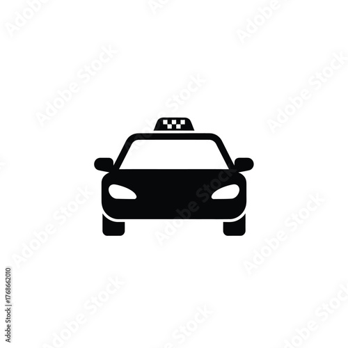 Iconic black taxi cab silhouette front view simple clean transportation symbol silhouette