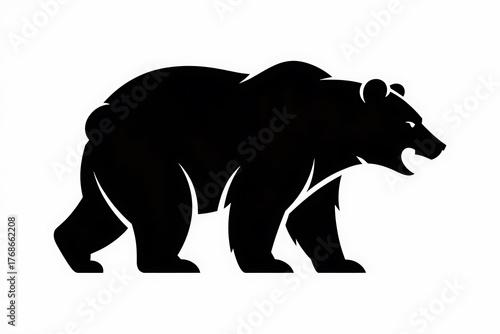 A strong, black bear silhouette walks forward, conveying power and a sense of wild nature.