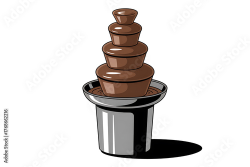 Tiered chocolate fountain cascades liquid sweetness, creating a delightful and decadent dessert display.
