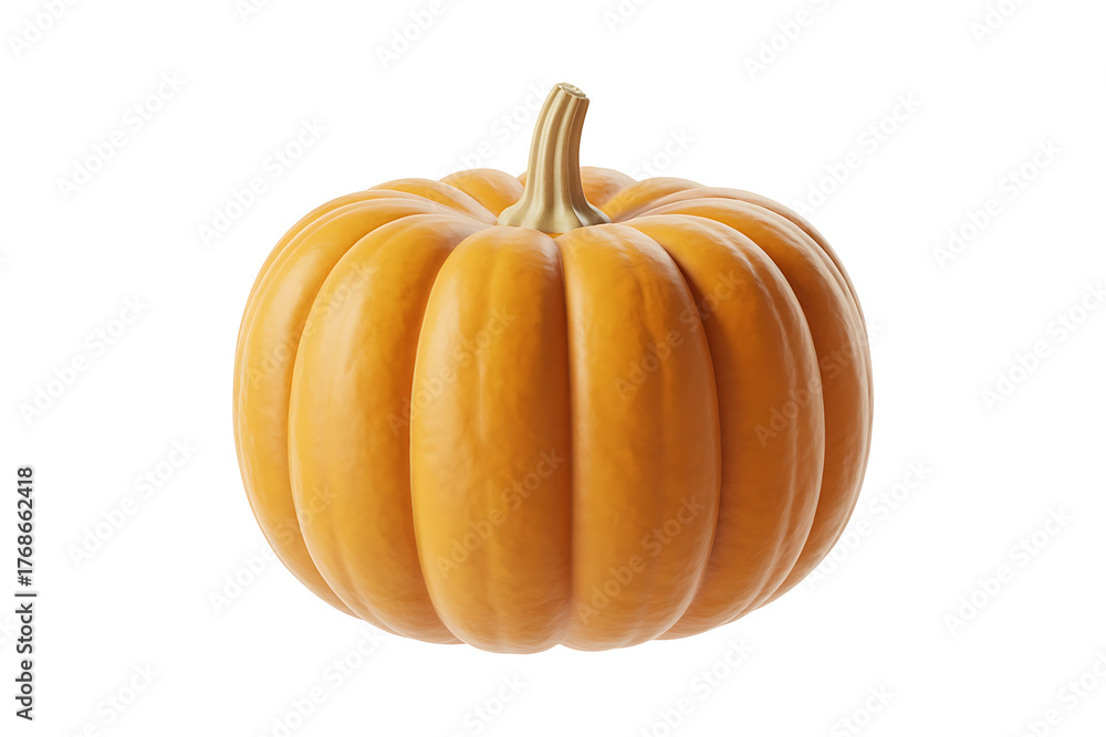 Obraz premium Round orange pumpkin with a sturdy stem, a symbol of autumn harvest and seasonal festivities.