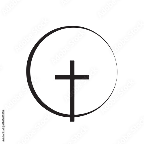 Simple black cross in circle design for faith-based projects and religious symbolism needs, vector artwork