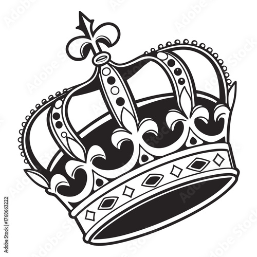 Detailed Black and White Royal Crown Illustration Keywords: crown, royal, king, queen, royalty