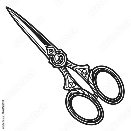 Ornate Vintage Scissors with Decorative Handles on White Background antique sewing