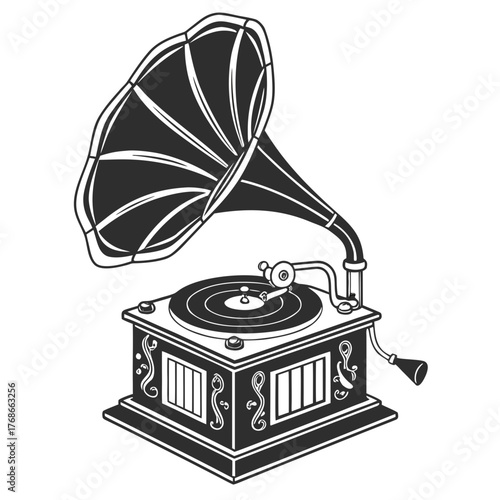 Vintage Gramophone with Ornate Details and Music Notes antique phonograph