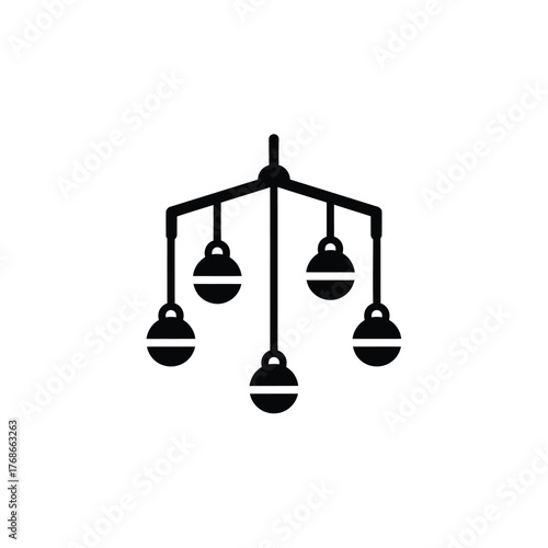 Simple silhouette icon of a baby crib mobile with hanging ornaments silhouette