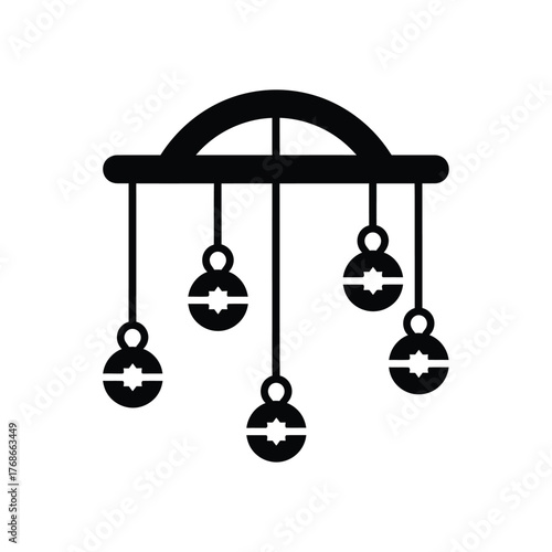 Simple icon of a baby crib mobile with dangling ornaments for nursery decor silhouette