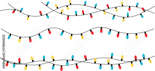 Christmas holiday lights, festive string bulbs, colorful red yellow blue decorations, seasonal celebration design, cheerful illumination, winter party, holiday background illustration