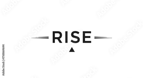 Word RISE in uppercase sans-serif with rotated and offset triangle design
