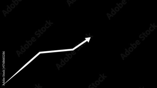 White Arrow Pointing Upwards and Rightwards on Black Background. Business growth concept in graph chart showing marketing sales profit increasing to future target