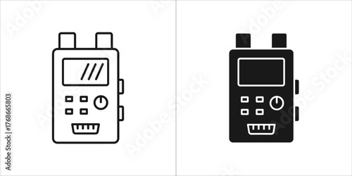 Walkie talkie device in outline and solid black