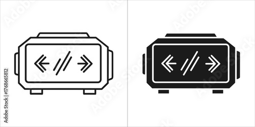 Outline and solid black icon of a vr headset