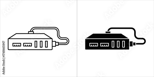 Usb hub with multiple ports and connected cable
