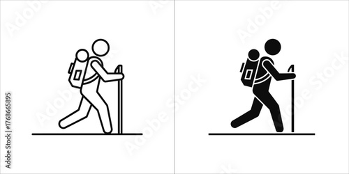 Hiking icon in outline and solid style