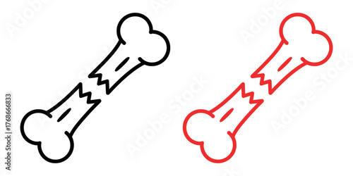 Minimalist Broken Bone Icon Vector Illustration. Black and White Outline Flat Sign for Orthopedics, Injury, Accident, Healthcare, and Medical Design.