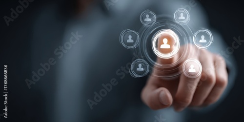 Businessman Engaging with Virtual Onboarding Icon for New Employee Integration
