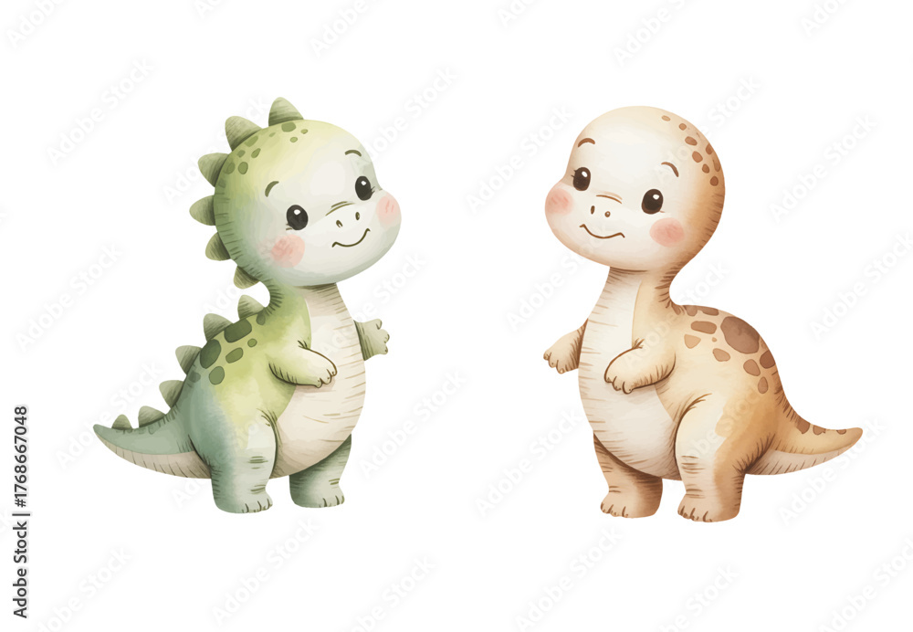 Naklejka premium Cute watercolor dinosaurs illustration for baby nursery party.