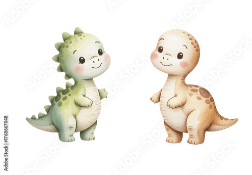 Fototapeta Naklejka Na Ścianę i Meble -  Cute watercolor dinosaurs illustration for baby nursery party.