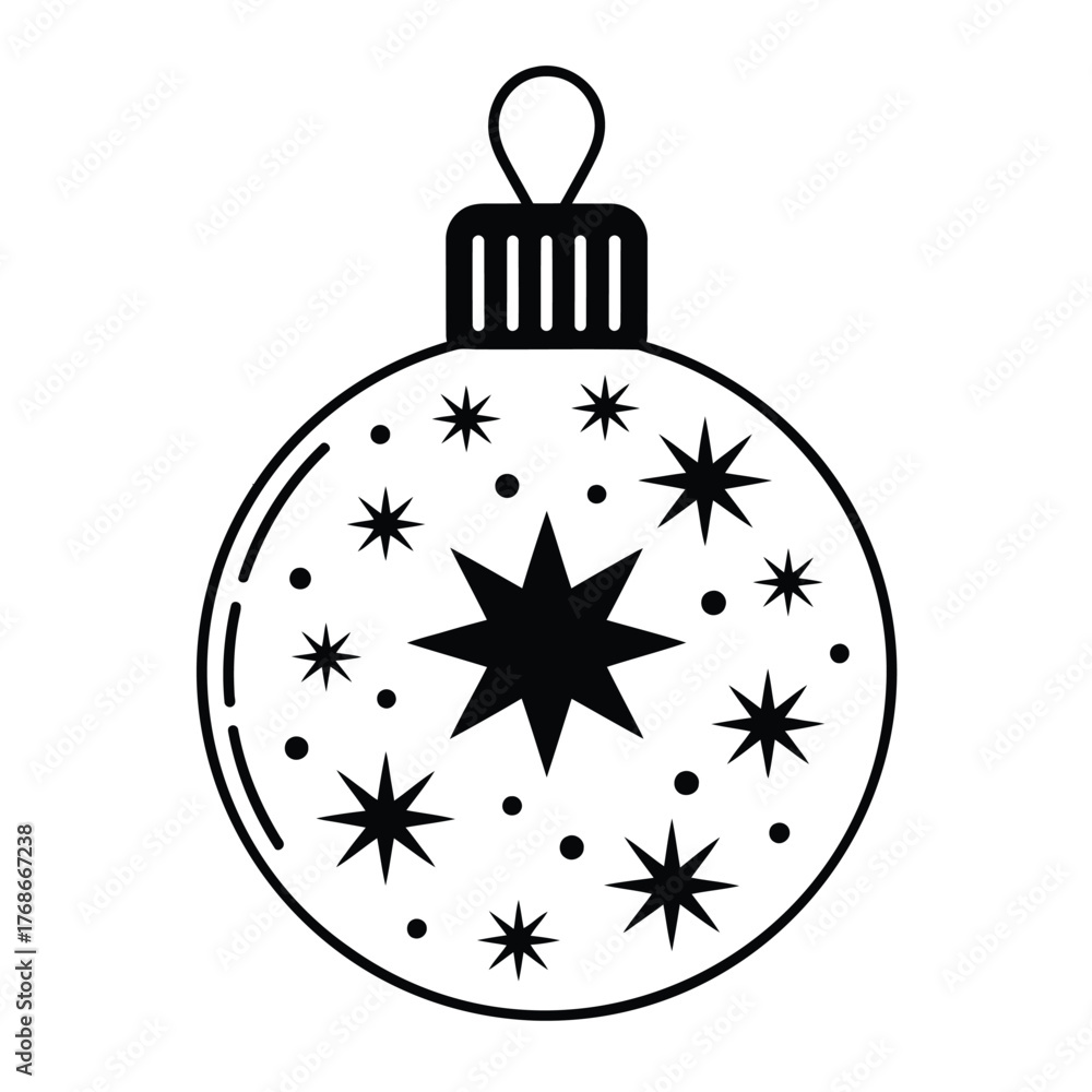 Fototapeta premium Elegant Christmas ornament with star design in black and white for holiday decorations and seasonal greetings with festive spirit and minimalist approach