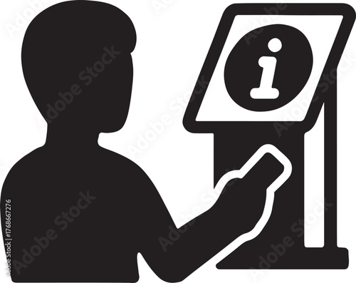 Info center kiosk outline symbol vector for public guidance, information, and navigation design.