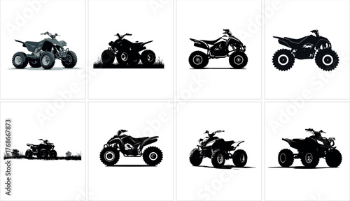 Allterrain vehicle collection isolated on white background for design and decoration