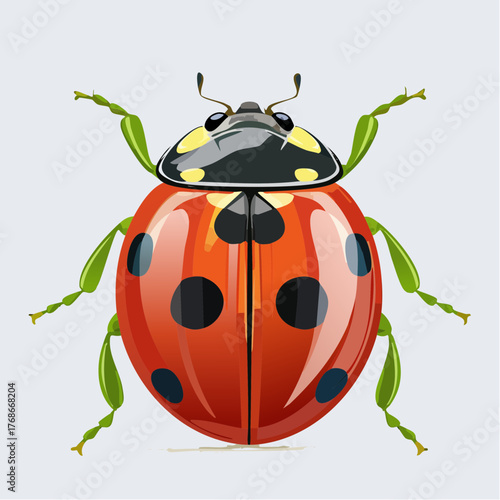 Sublime coccinelle, vue du dessus en gros plan, isolée sur un fond clair