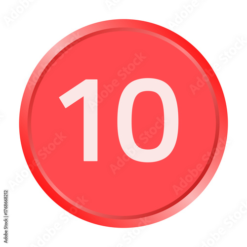 The number "10" white font is printed inside a red circle.