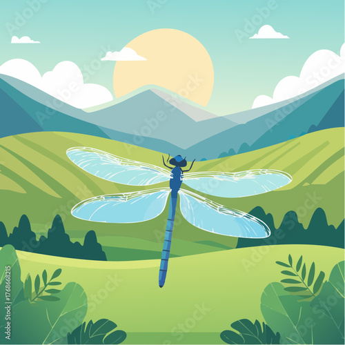 Magnifique libellule en pleine nature verdoyante, plein air