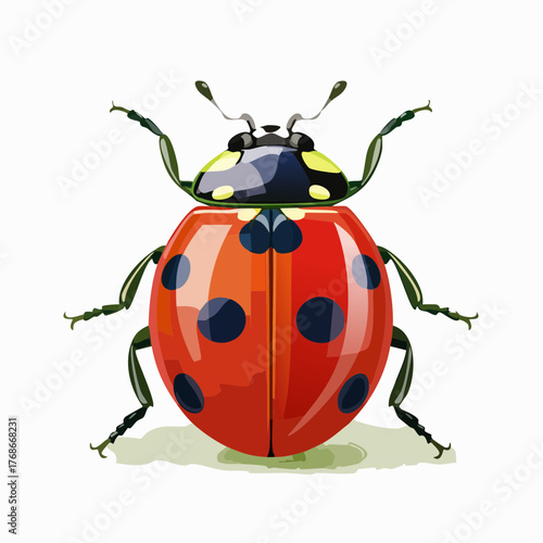 Sublime coccinelle, vue du dessus en gros plan, isolée sur un fond clair