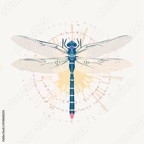 Magnifique libellule en gros plan, très détaillé, illustration colorée et précise, isolée sur fond clair