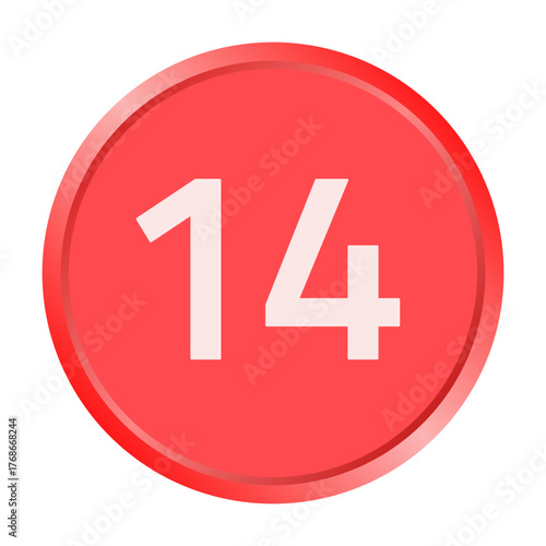The number "14" white font is printed inside a red circle.