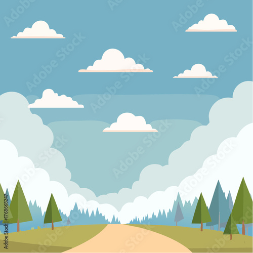 Bouffée d'air pur, ciel bleu, jolis nuages, vallée, prairie, nature, extérieur, coloré, illustration, aucun humain