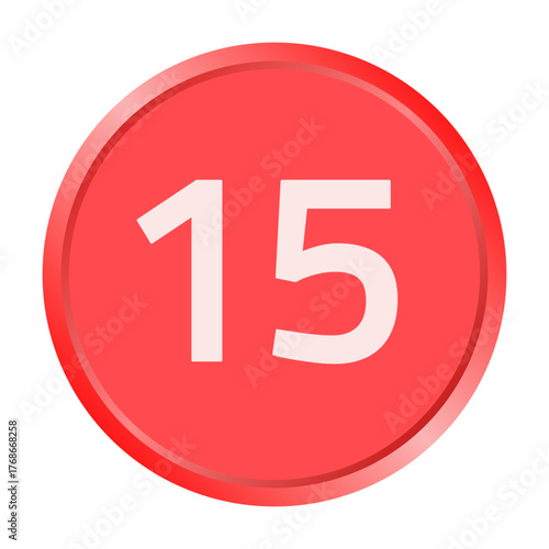 The number "15" white font is printed inside a red circle.