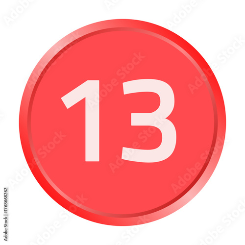 The number "13" white font is printed inside a red circle.